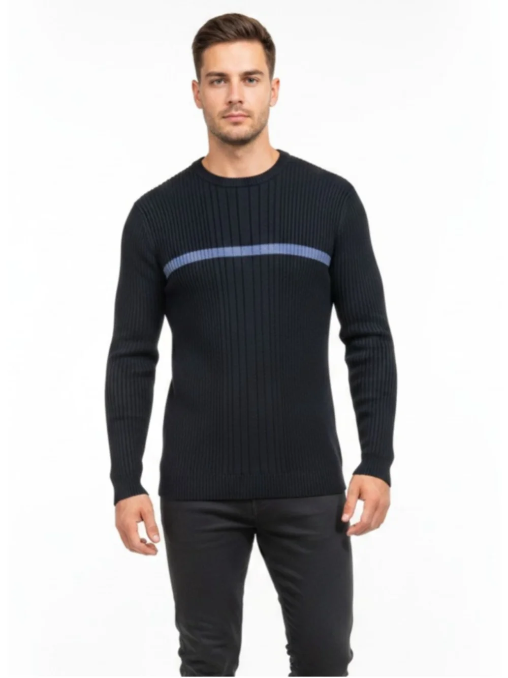 Aeropostale Navy Blue Ribbed Crewneck Sweater Slim Fit Medium
